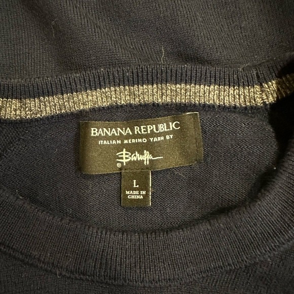 Banana Republic Merino Wool Italian Yarn Navy Blue‎ Long Sleeve Sweater Large - Picture 4 of 6